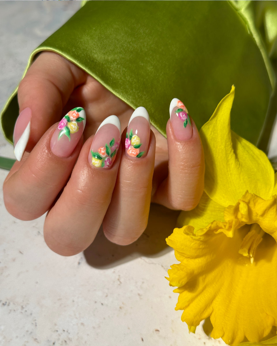 35 Fresh & Colourful Spring Nail Designs : Flower, Pink and Yellow Almond  Nails